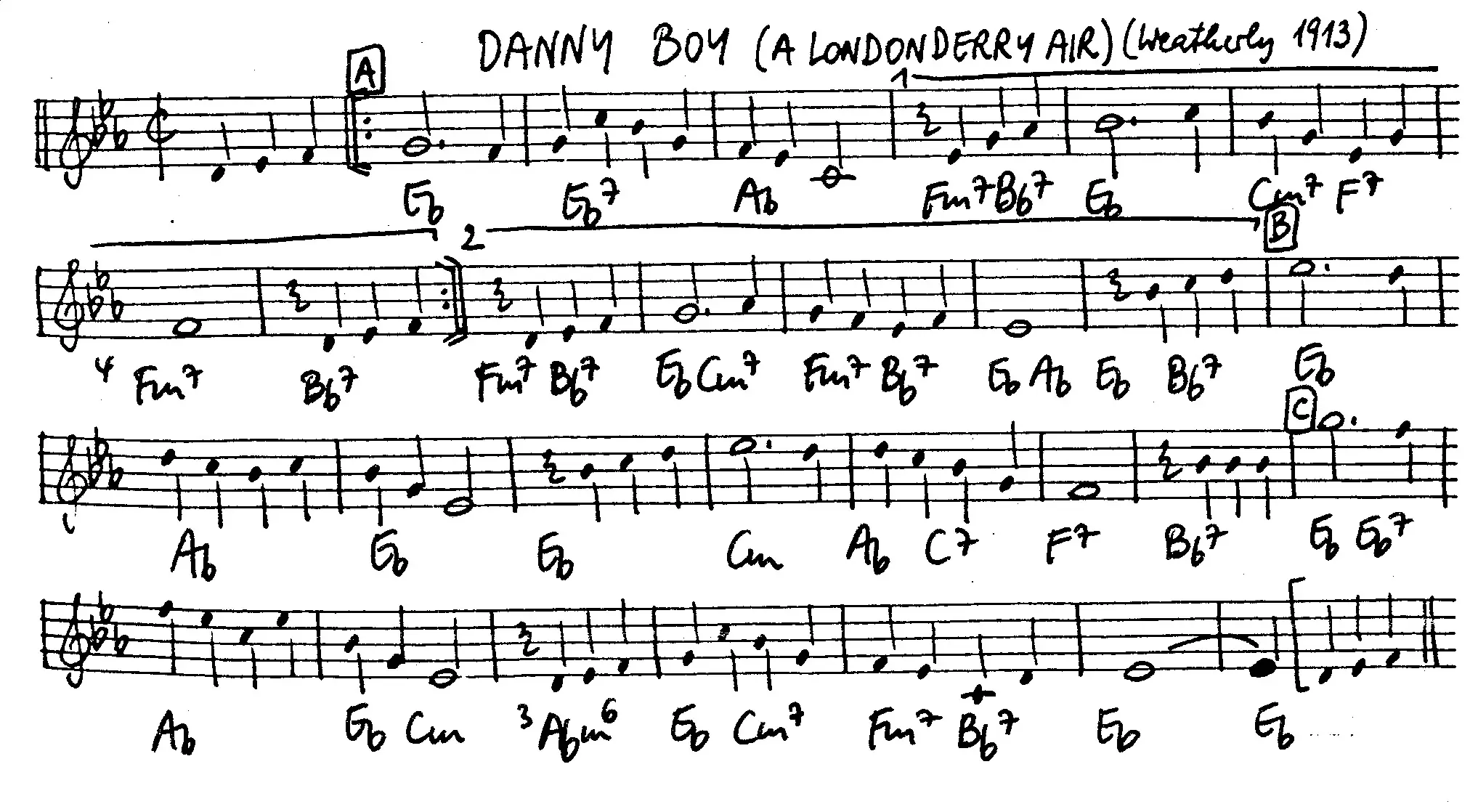 danny boy free jazz leadsheet - Courtesy of the Jungle Jazz Band